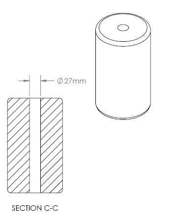 PolyUrethane PU Padded Roller – 8-5/8” L x 5” W x 27 mm ID