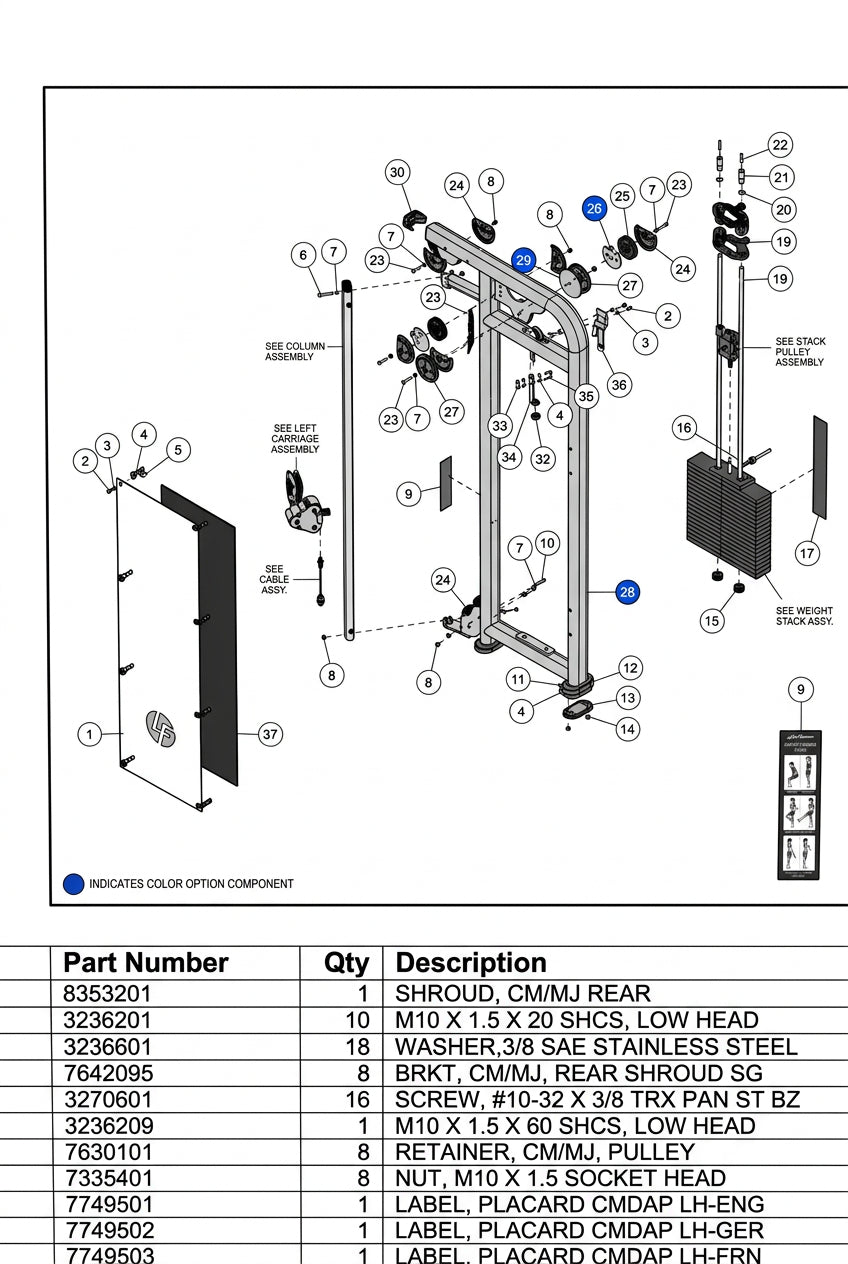 LIFEFITNESS SHROUD, CM/MJ REAR