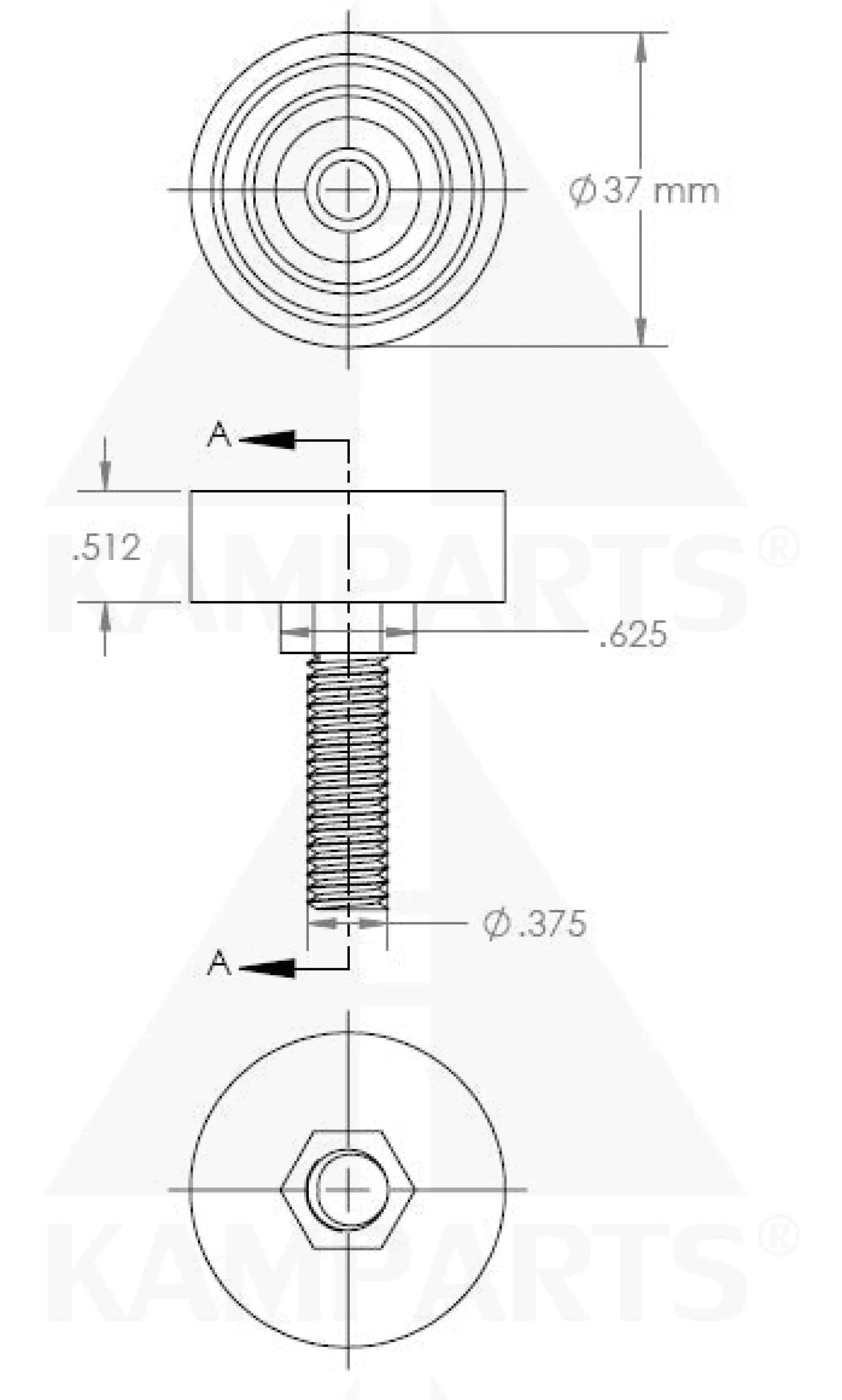 Adjustable Leveler With Nut - 3/8”- 16 x 37mm (Rubber Dia.) x 30mm (L) Parts & Components