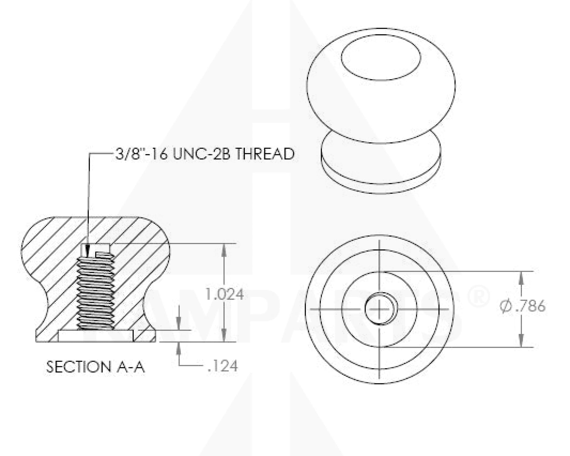 Aluminum Knob - 3/8” Thread. Round. Red Parts & Components