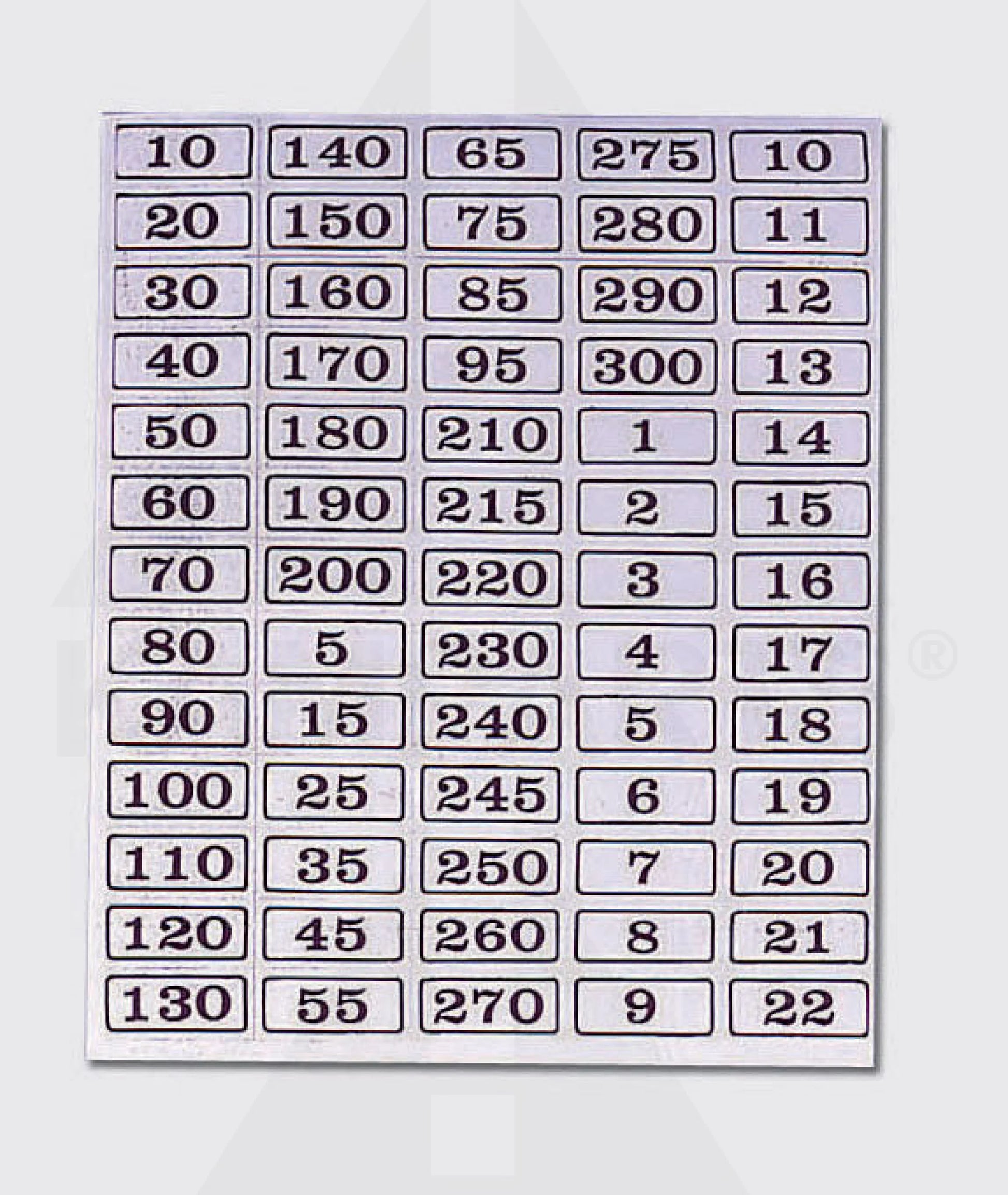 Black Numbers/ White Background Parts & Components