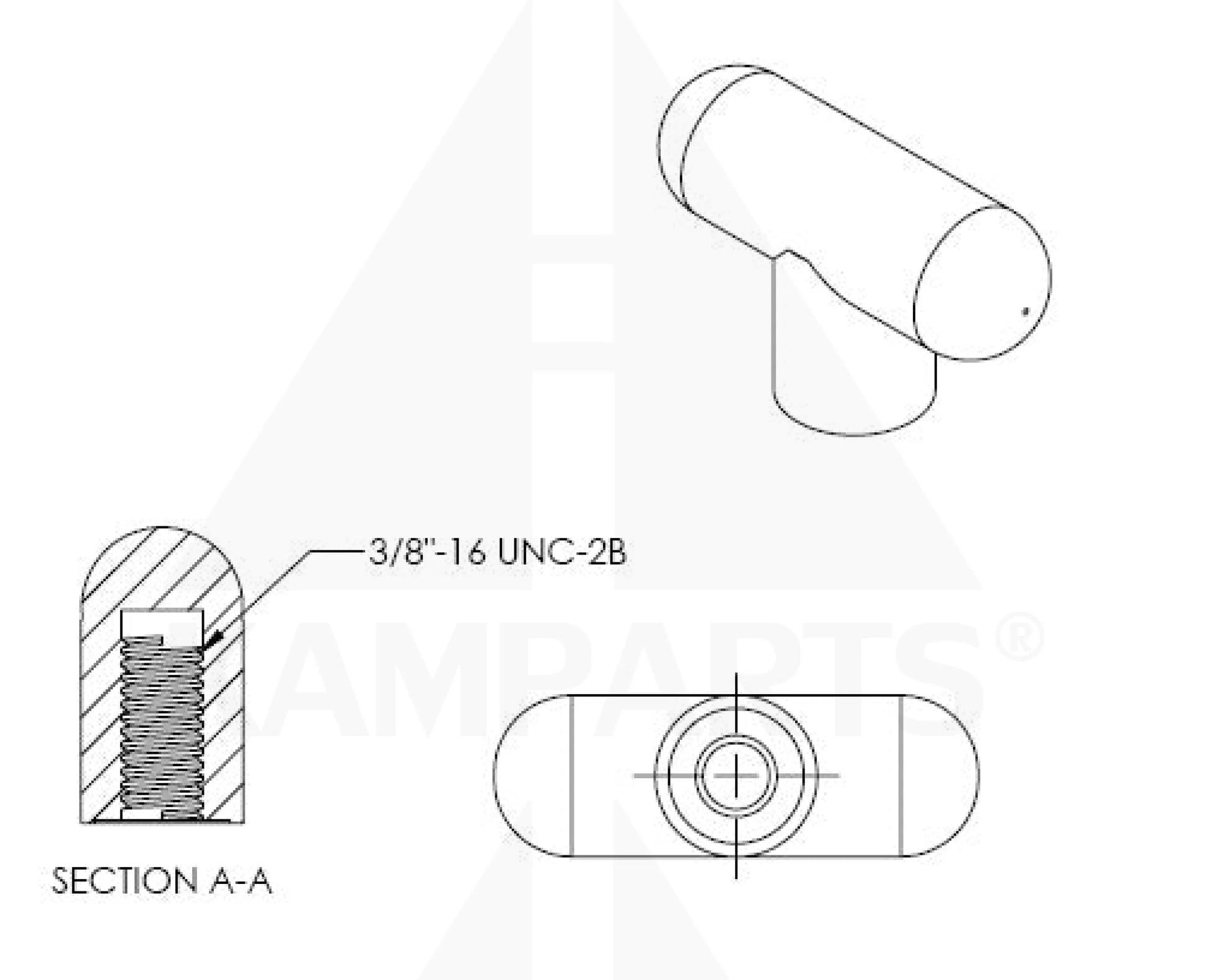 Black Plastic T Knob with threaded Bronze insert – 3/8” Parts & Components