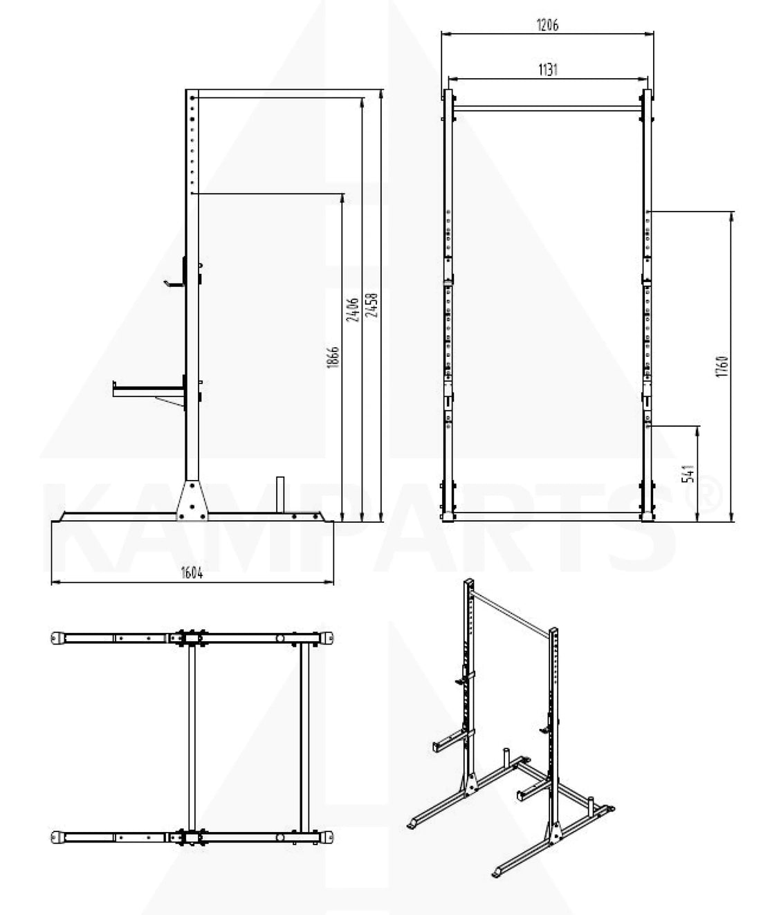 HALF-RACK with Olympic Plate Storage 8’ Tall Bars Weights & Benches