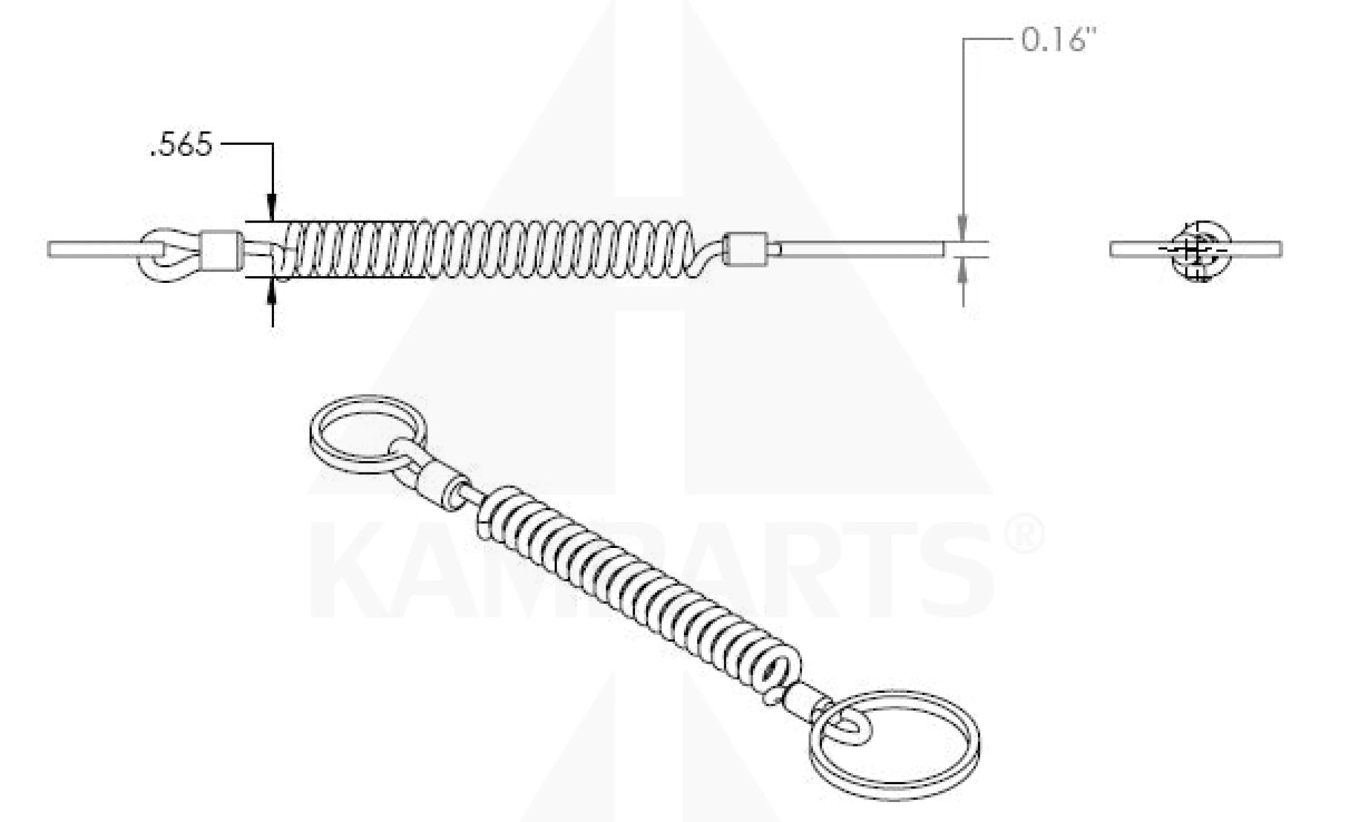 Long Jumbo Cord - 12” with 2 Key Rings. Black Parts & Components