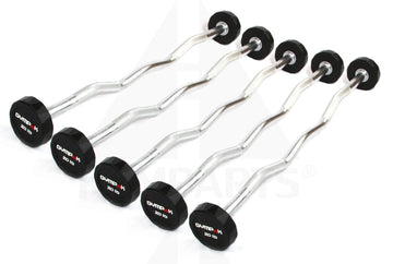Polyurethane Curl Barbell Set - 20-60 lbs Bars Weights & Benches