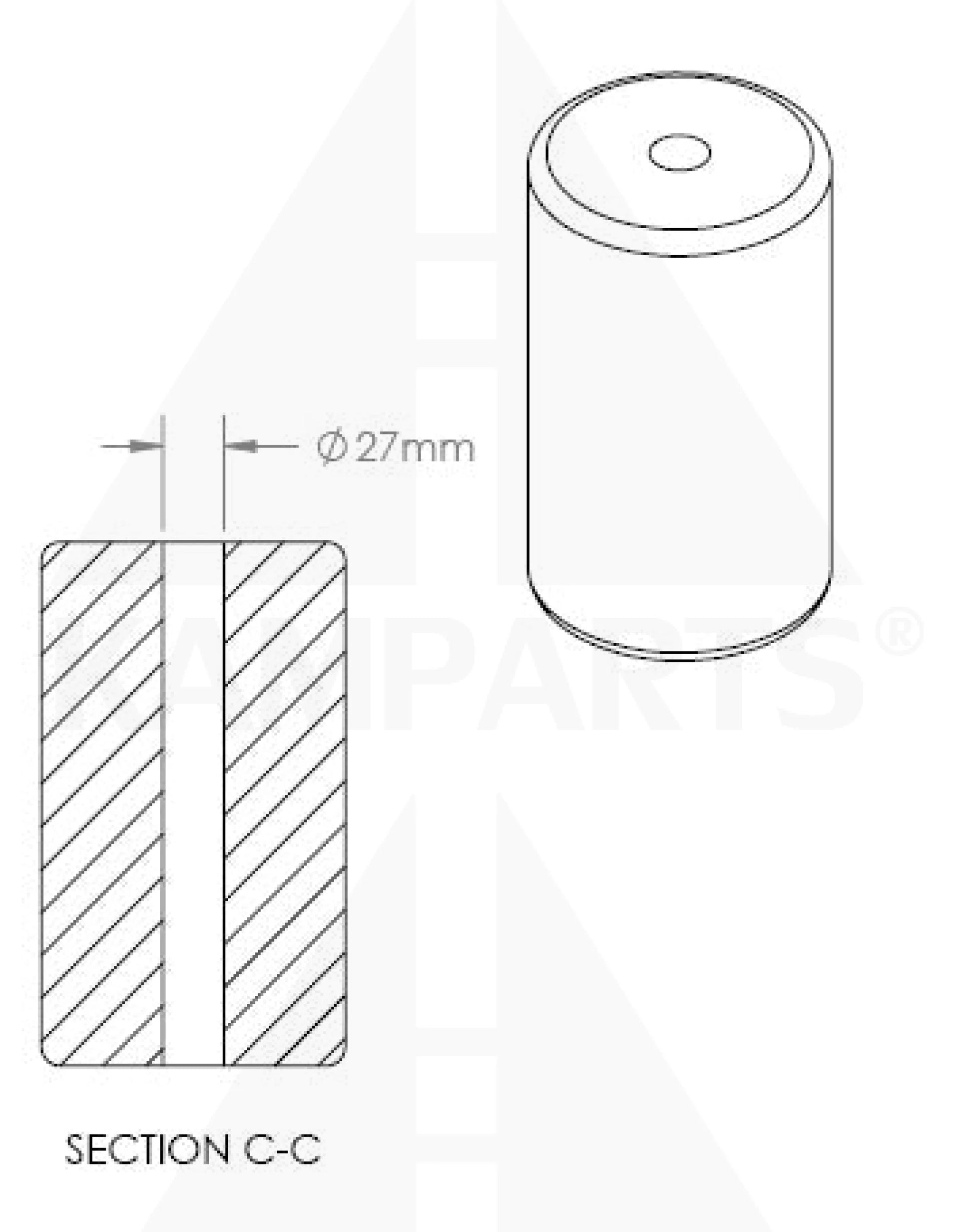 PolyUrethane PU Padded Roller – 8-5/8” L x 5” W x 27 mm ID Parts & Components