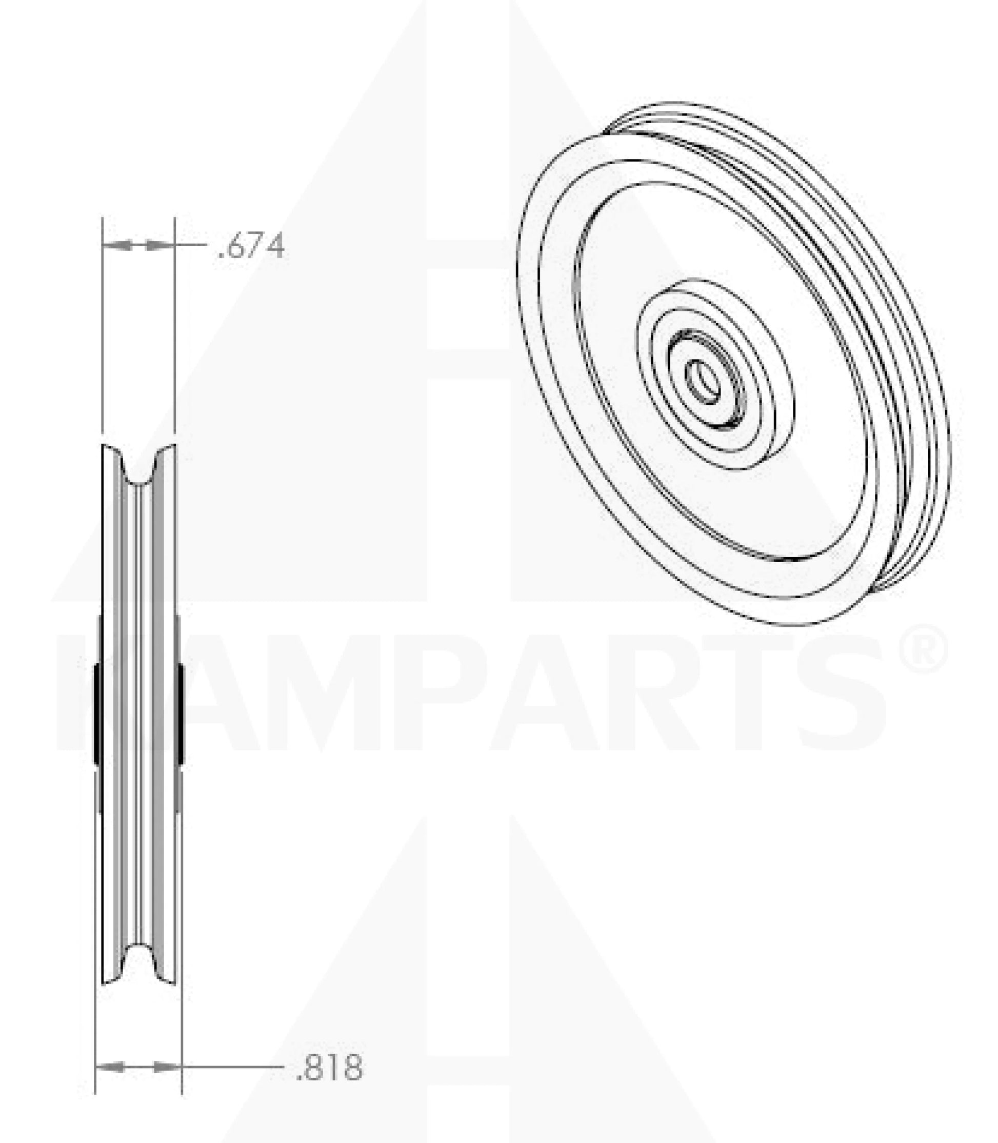 Pulley - 5” x 3/4” x 3/8” Bore Parts & Components