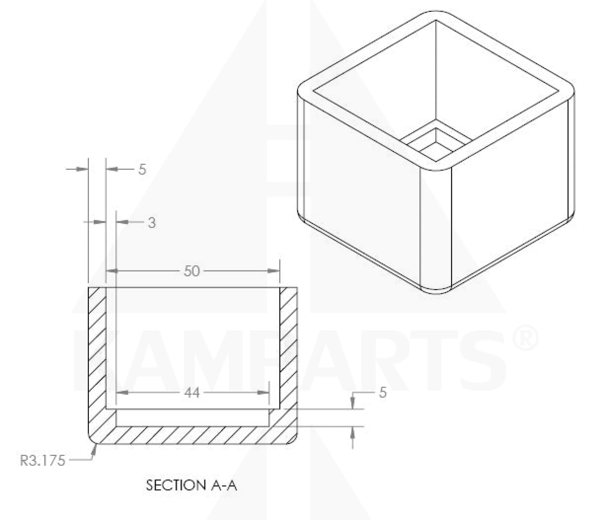 Rubber End Cover - Fits 2” x 2” Square Tube Parts & Components