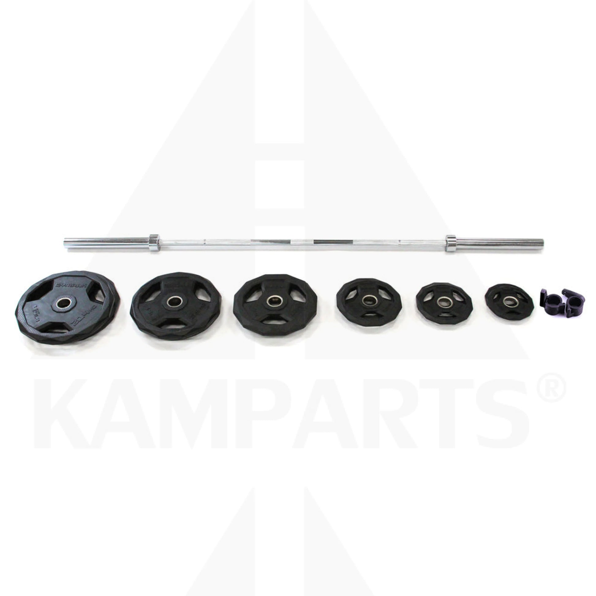Rubber Grip Plate 2’’ Olympic Set - 300 LB OC86 - 7 Ft - 20kg ~ 45 lbs, Chrome finish, 500 lb weight Capacity, 31 mm