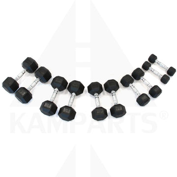 Rubber Hex Dumbbell Set - 5 - 25 LB - 5 Pairs w/black rack Bars Weights & Benches