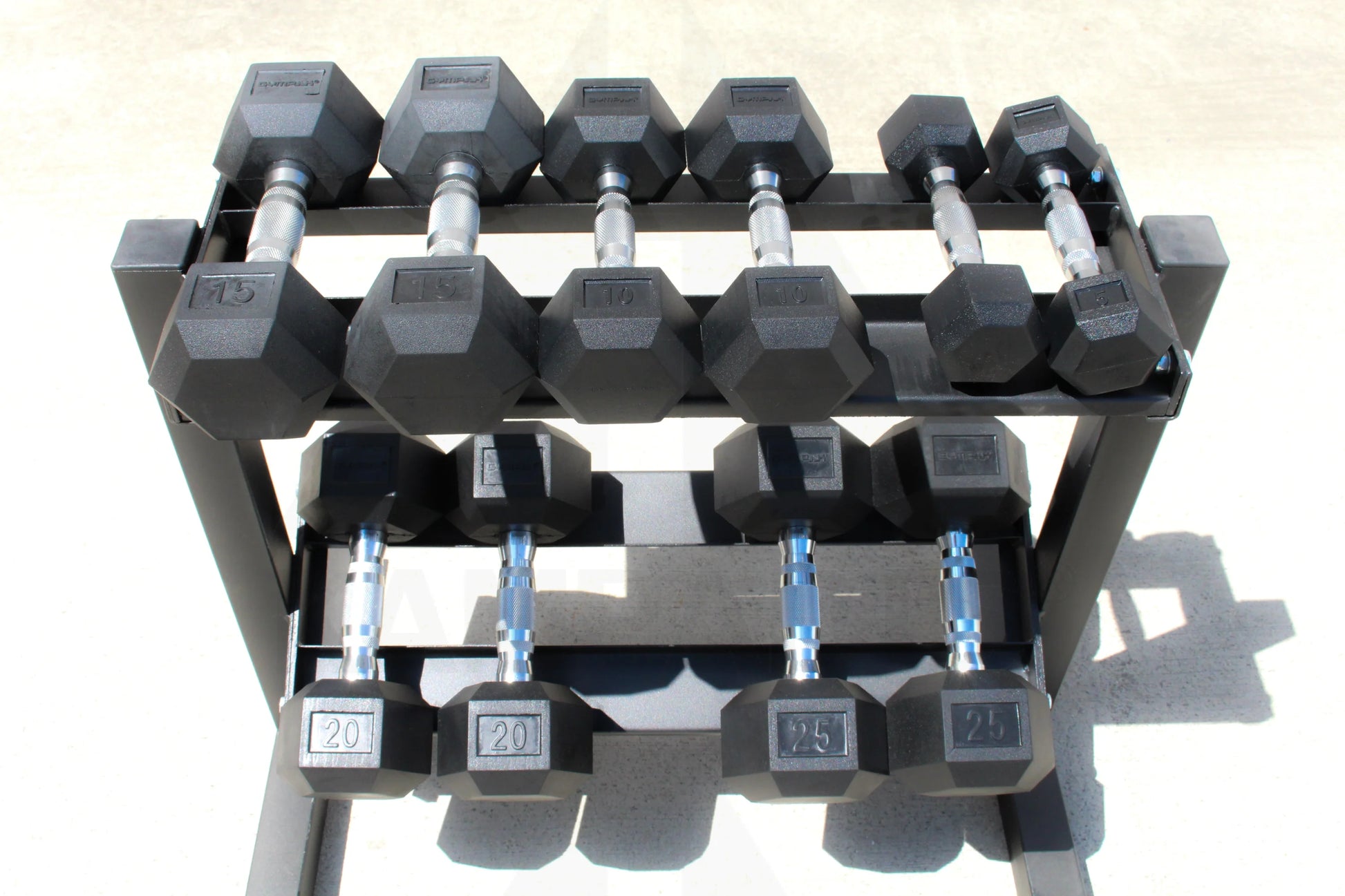 Rubber Hex Dumbbell Set - 5 - 25 LB - 5 Pairs with Rack Bars Weights & Benches