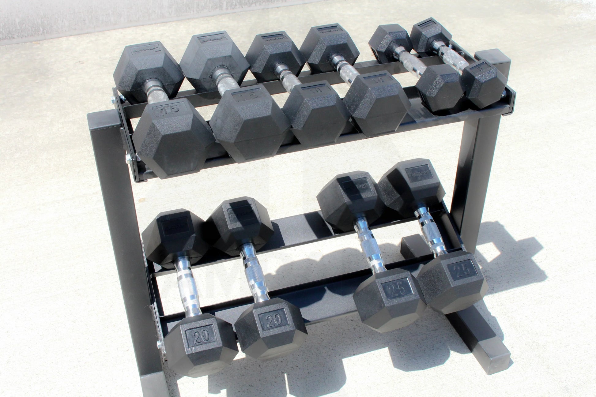 Rubber Hex Dumbbell Set - 5 - 25 LB - 5 Pairs with Rack Bars Weights & Benches