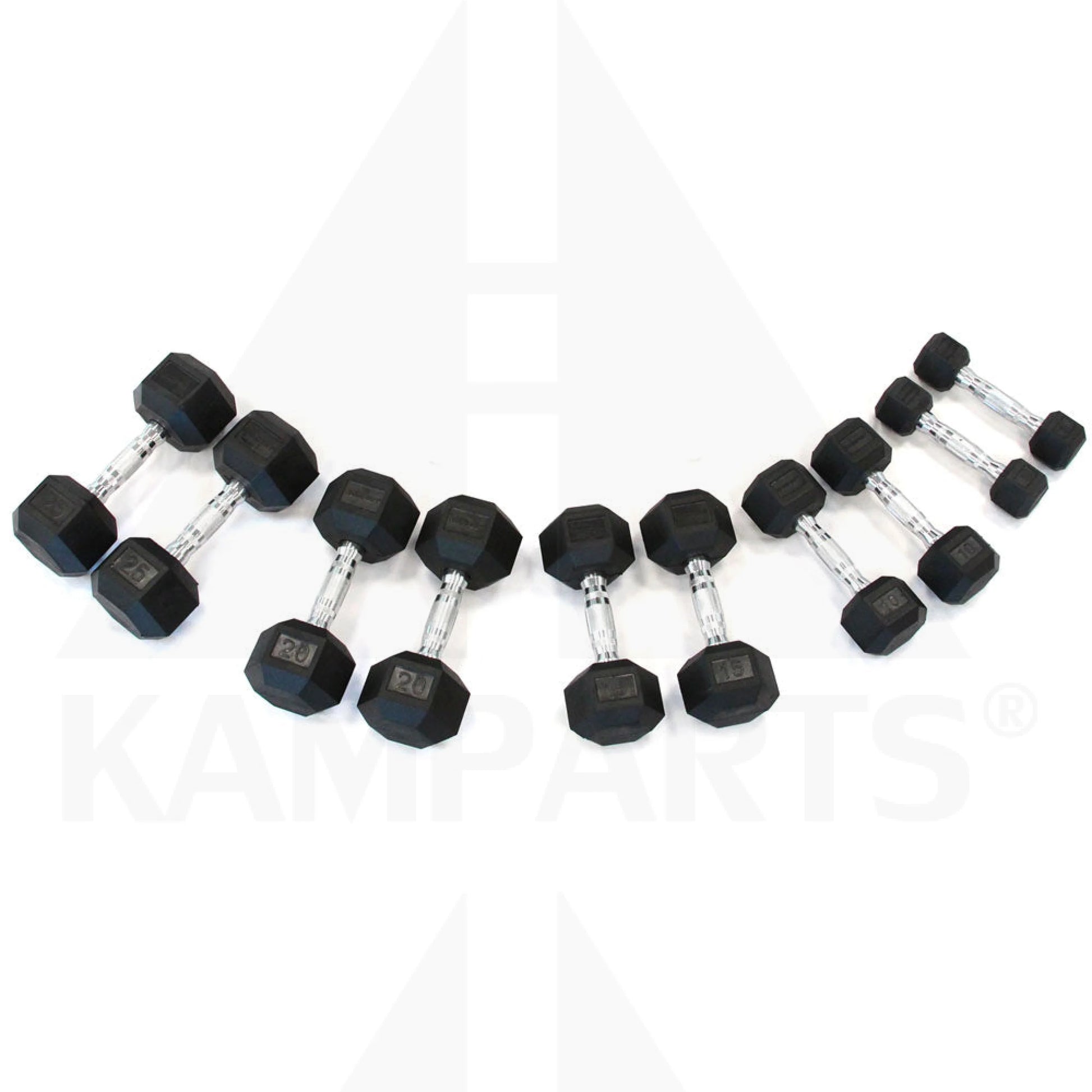 Rubber Hex Dumbbell Set - 5 - 50 LB - 10 Pairs (SET) Bars Weights & Benches