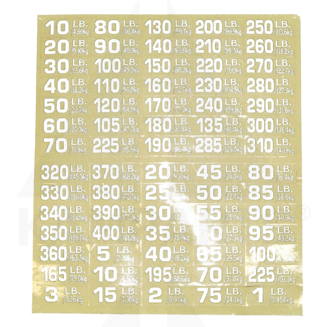White Number Sticker. Clear Back Ground. LB/Kg (new) Parts & Components
