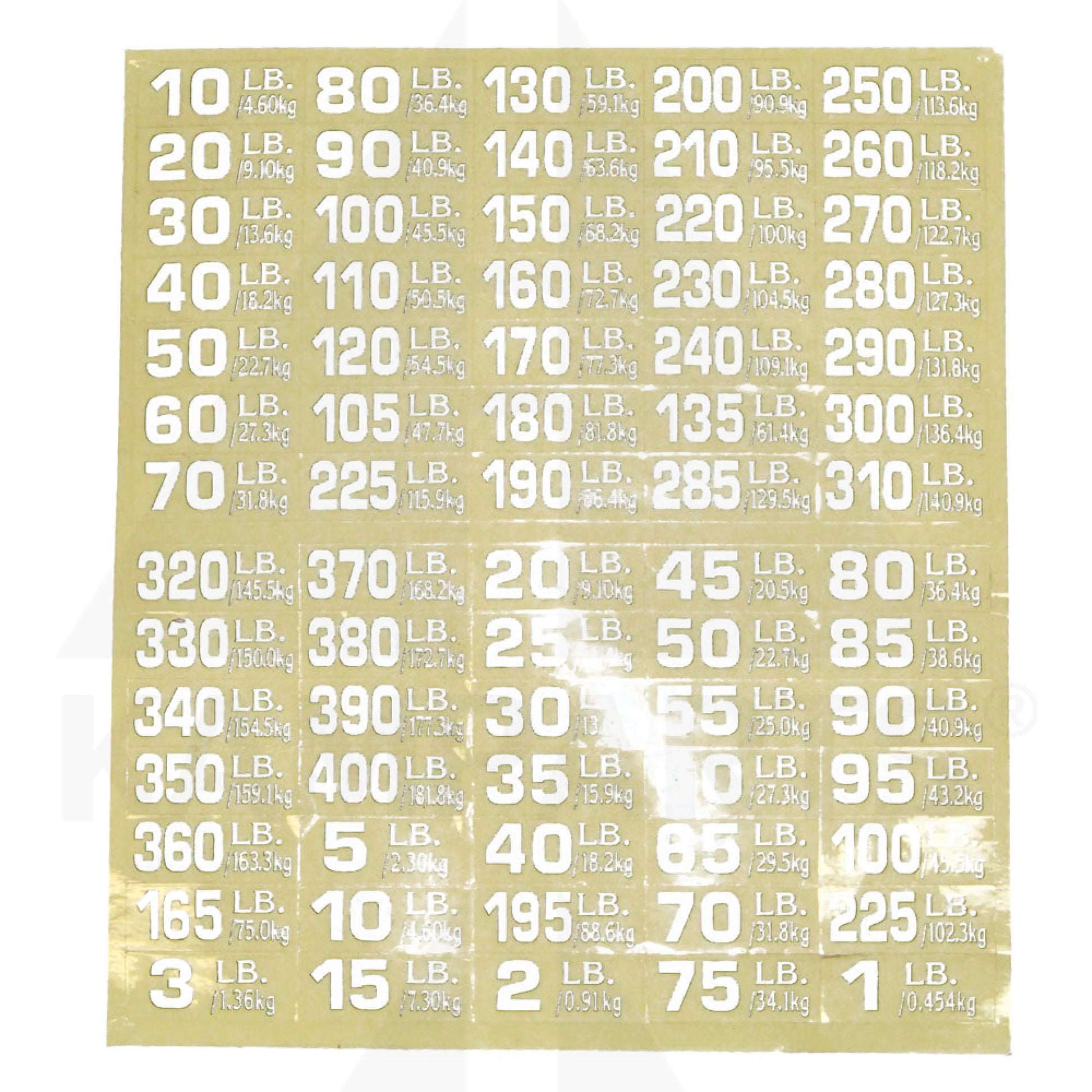 White Number Sticker. Clear Back Ground. LB/Kg (new) Parts & Components