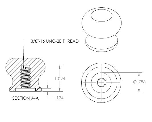 Aluminum Knob - 3/8” Thread. Round. Red