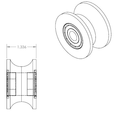 Heavy Duty PU Roller - Metal Hub Molded. 15/32” Bore, 2-1/4” O.D. x 32 m/m H